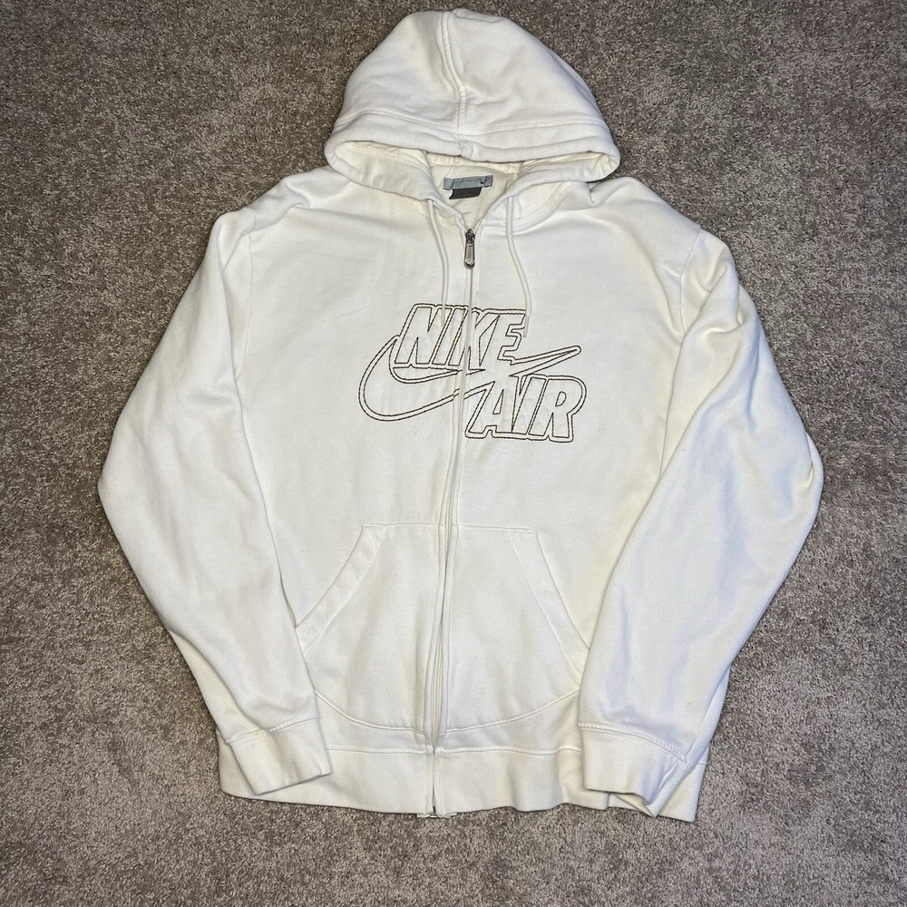 Nike Air Mens Full Zip Hoodie Cream Off White Embroidered Logo Size Large‎ L